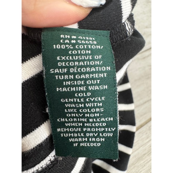 Lauren Ralph Lauren Womens Striped 3/4 Sleeve Button-Up Top Black/White - Picture 5 of 8